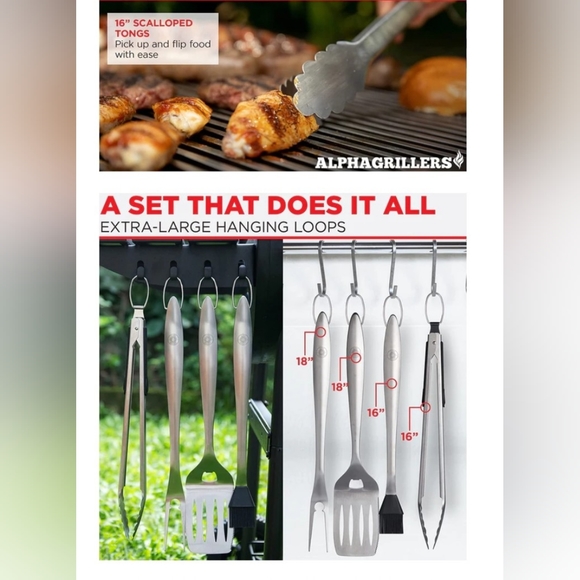 Alpha Grillers Grill Set Heavy Duty BBQ Accessories - BBQ Tool Set 4pc - Picture 4 of 9